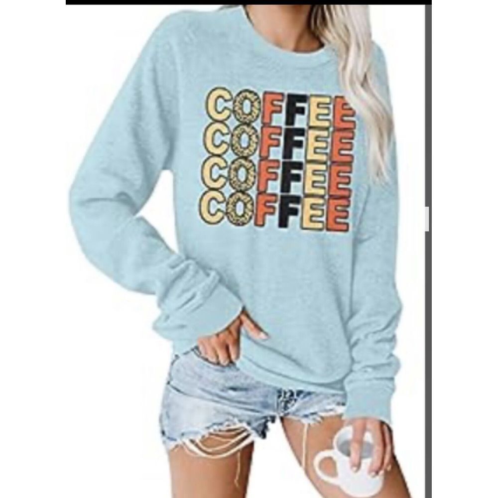 New Coffee Animal‎ Print Donut Sweatshirt - Coffee Lover Aqua Light Blue Small